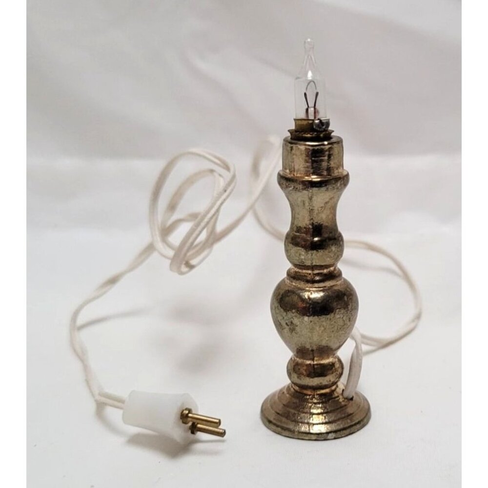 Vintage Miniature Dollhouse Brass Candle Lamp With Plug-In Cord
